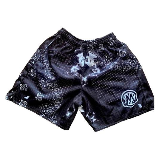 Stylish Black Paisley Athletic Shorts with Unique Emblem - Perfect for Sports & Casual Wear